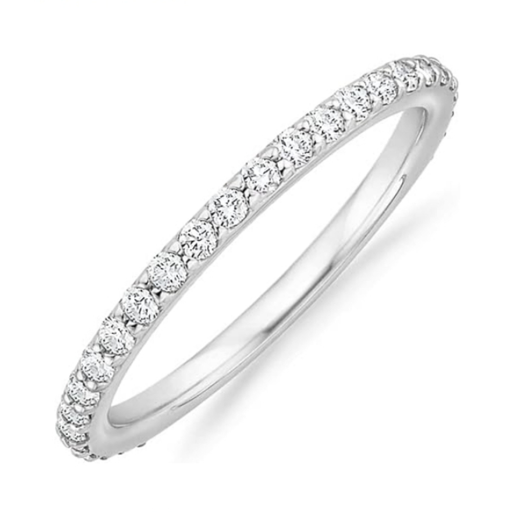 14K Gold Plated Cubic Zirconia Diamond Stackable Eternity Ring In White Gold
